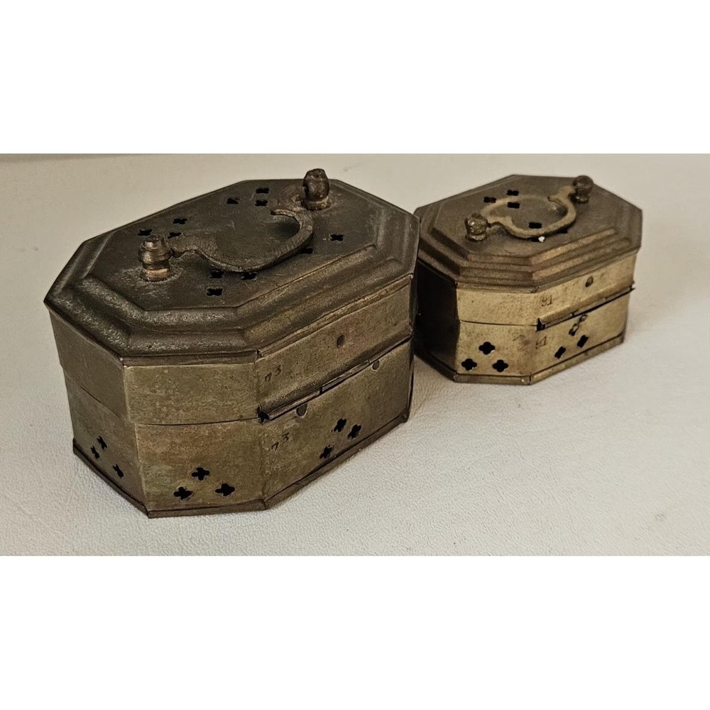 Vintage Brass Cricket Cage Trinket Boxes Set Of 2